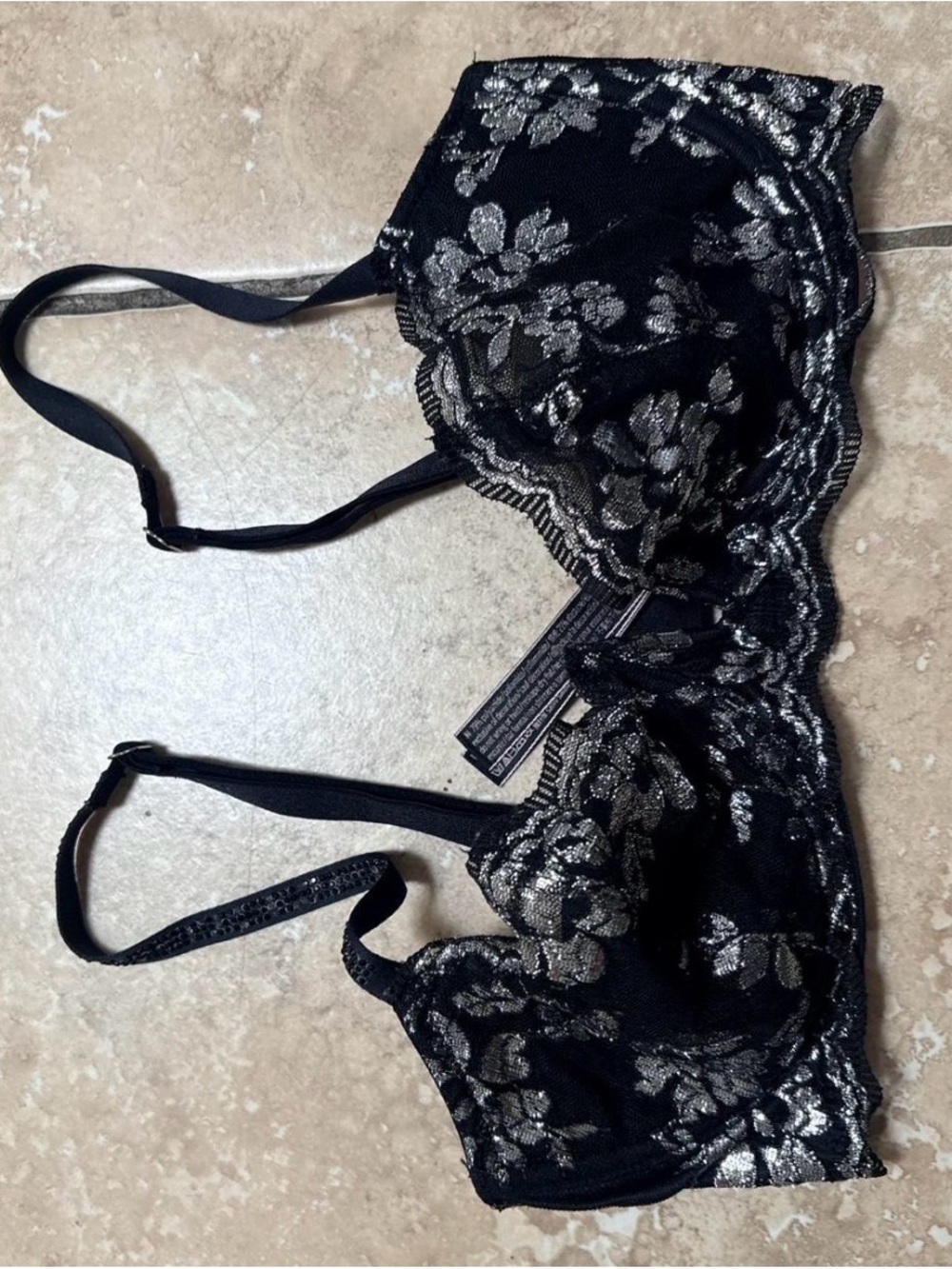 Victoria's Secret Black and Silver Lace Underwire Bra
